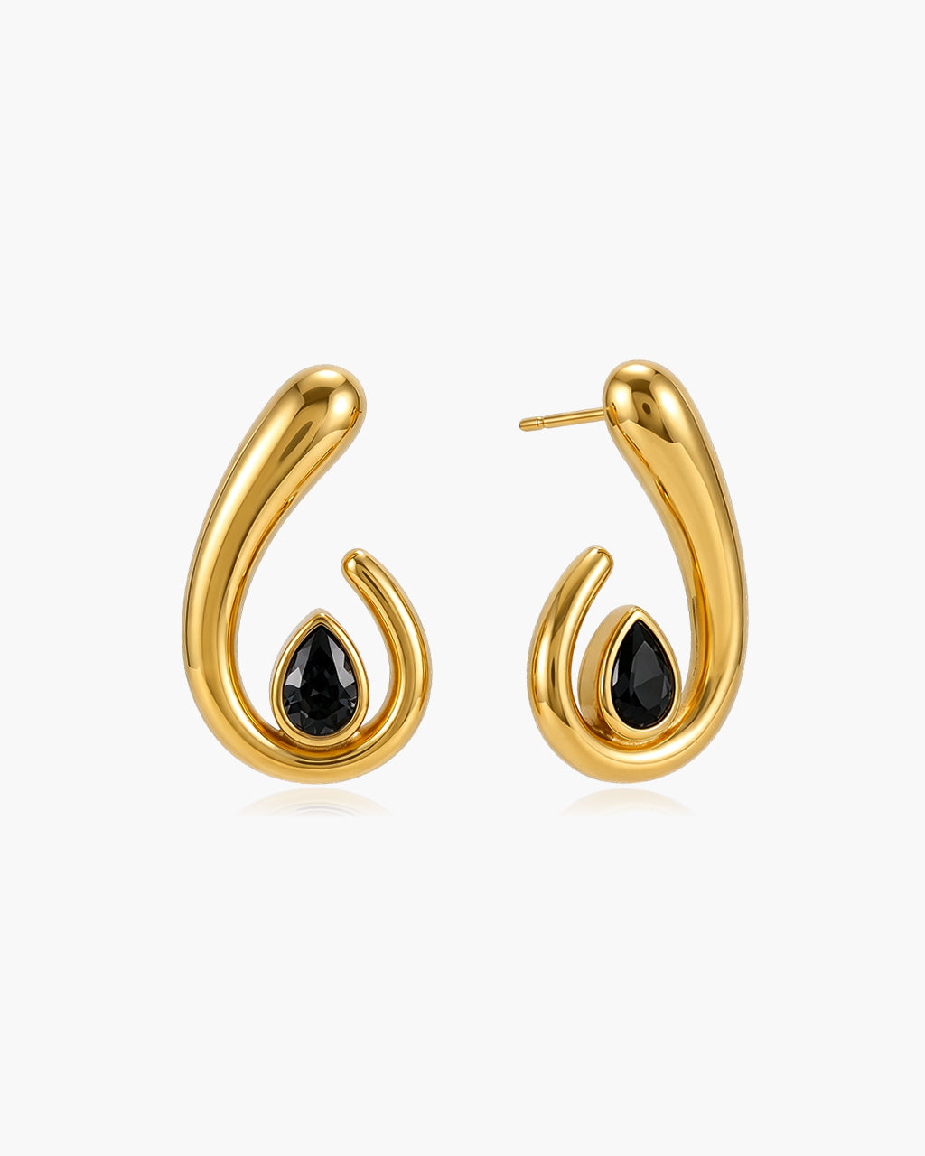 Sculpted Swirl Teardrop Waterproof Gold Earrings