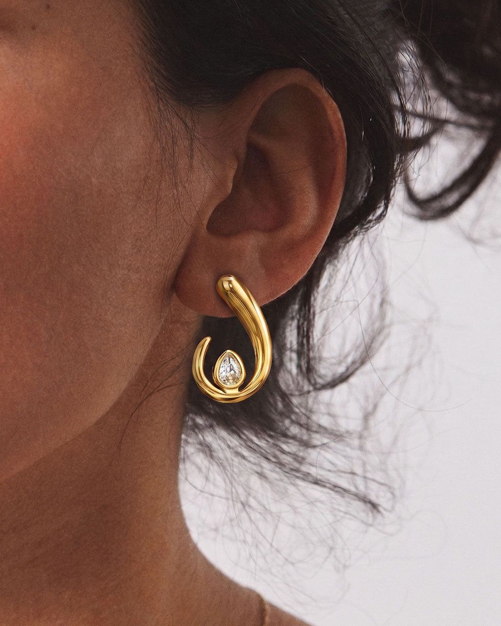 Sculpted Swirl Teardrop Waterproof Gold Earrings