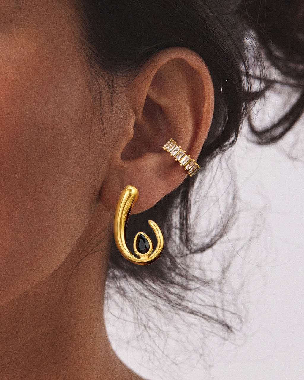 Sculpted Swirl Teardrop Waterproof Gold Earrings