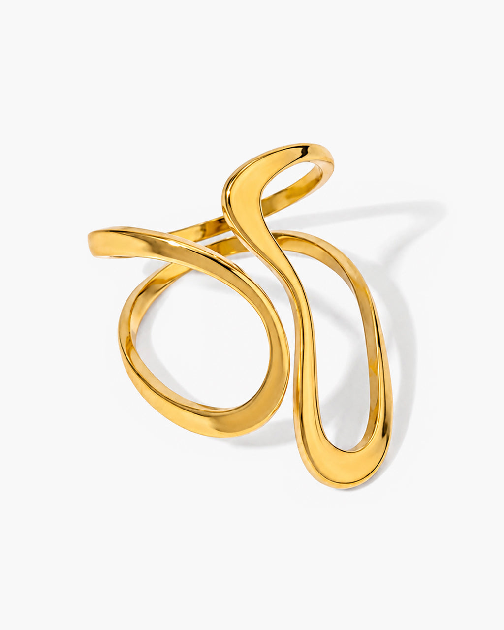 Sculpted Swirl Wrap Open Space Waterproof Gold Ring