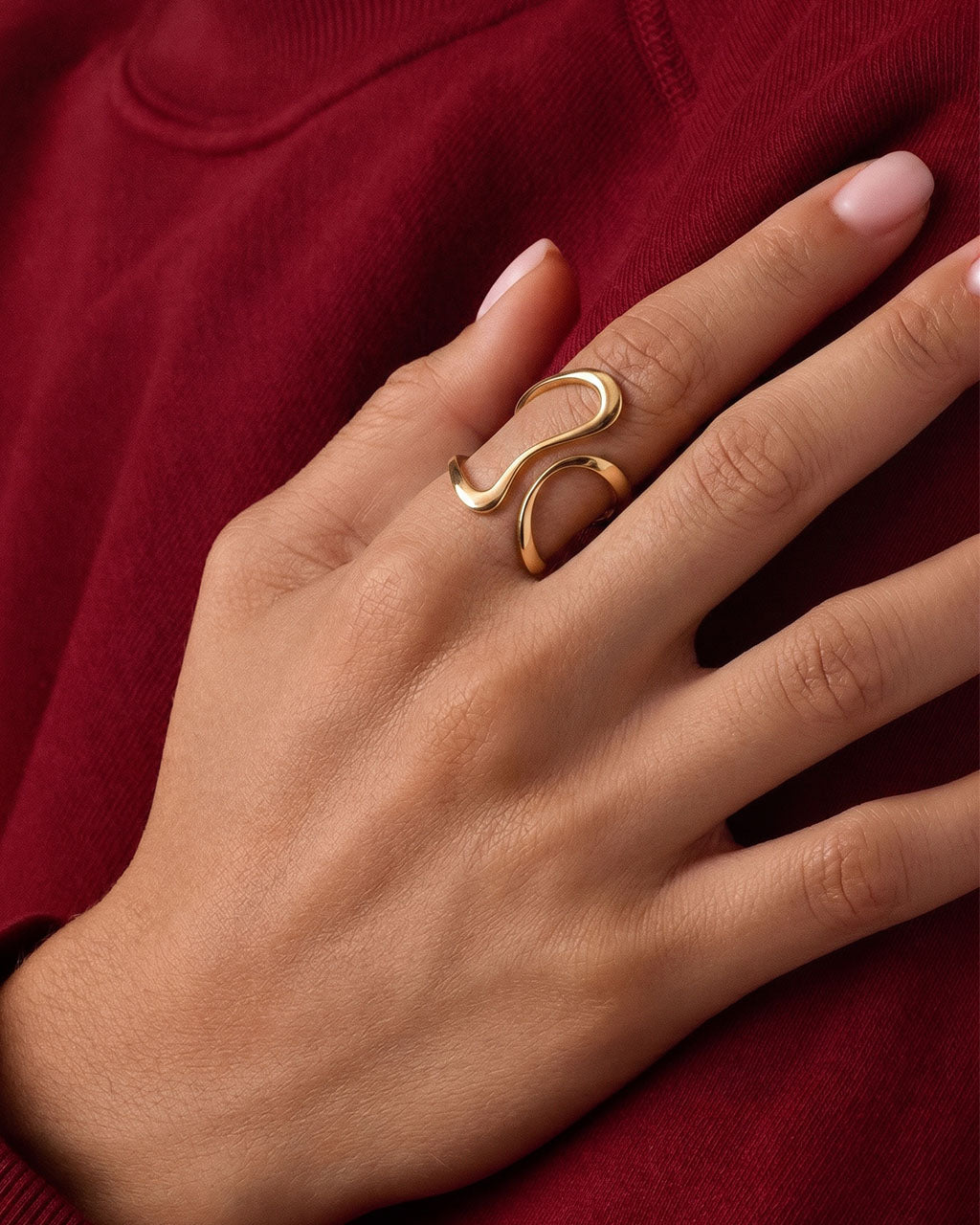 Sculpted Swirl Wrap Open Space Waterproof Gold Ring