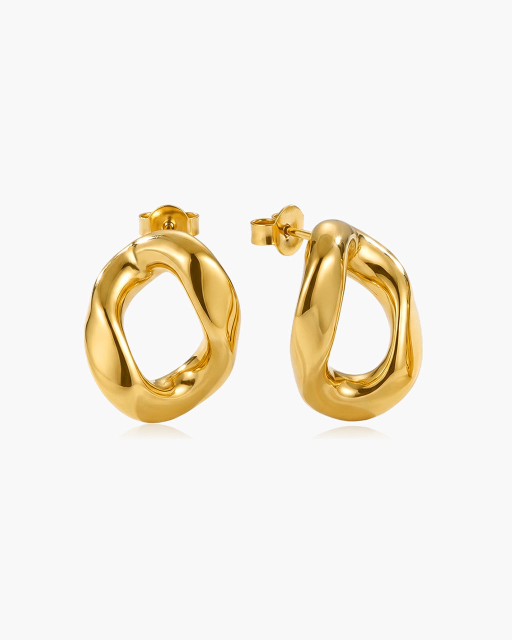 Sculptural Twist Hoop Stud Waterproof Gold Earrings
