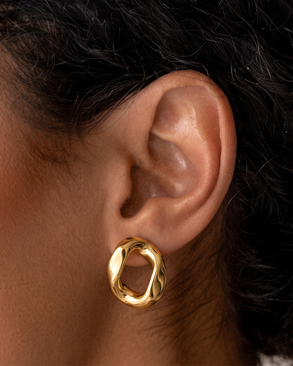 Sculptural Twist Hoop Stud Waterproof Gold Earrings