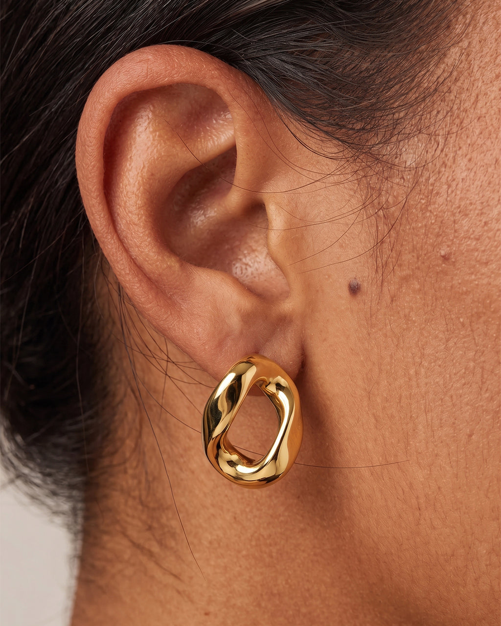 Sculptural Twist Hoop Stud Waterproof Gold Earrings