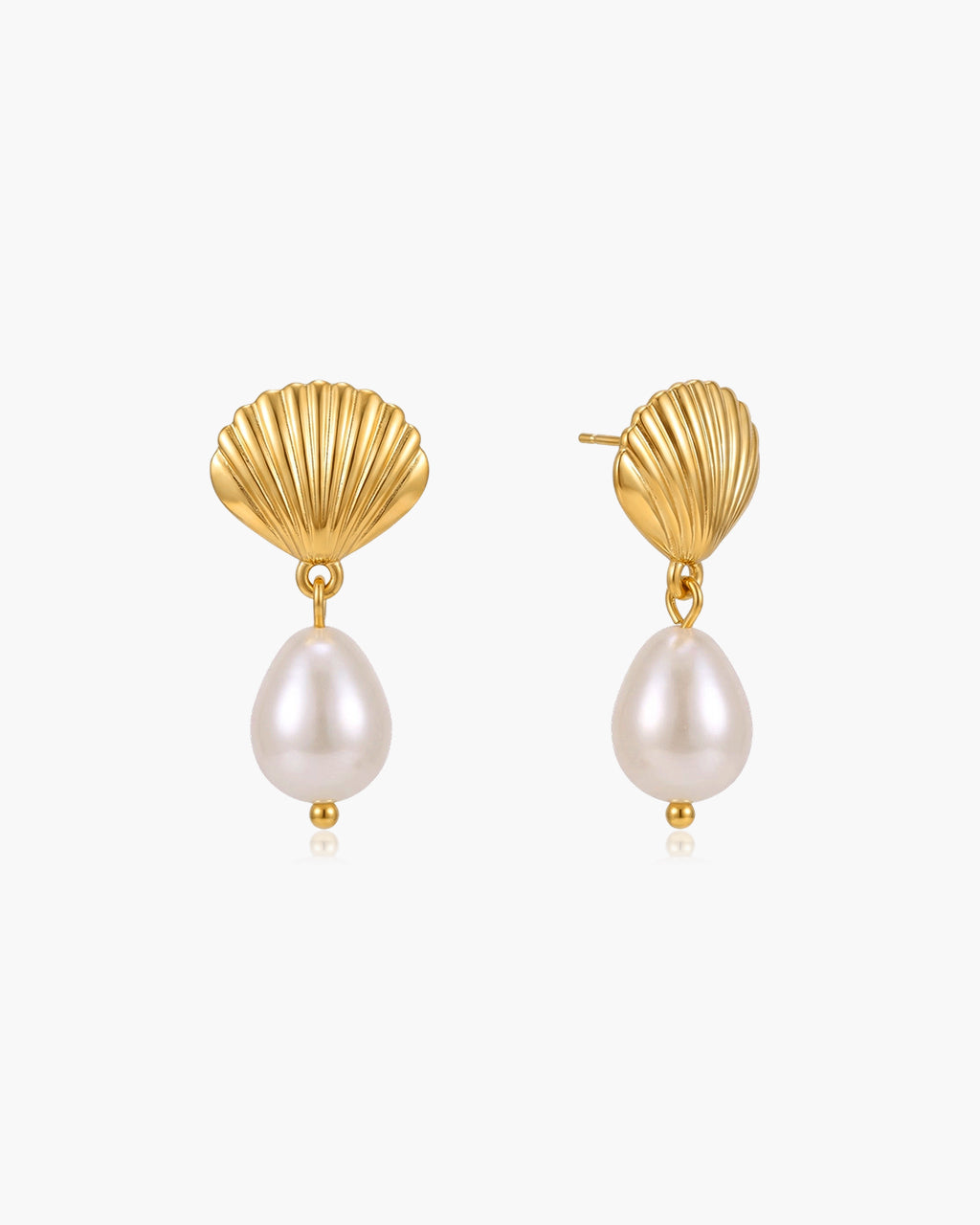 Seashell Freshwater Pearl Drop Waterproof Gold Earrings