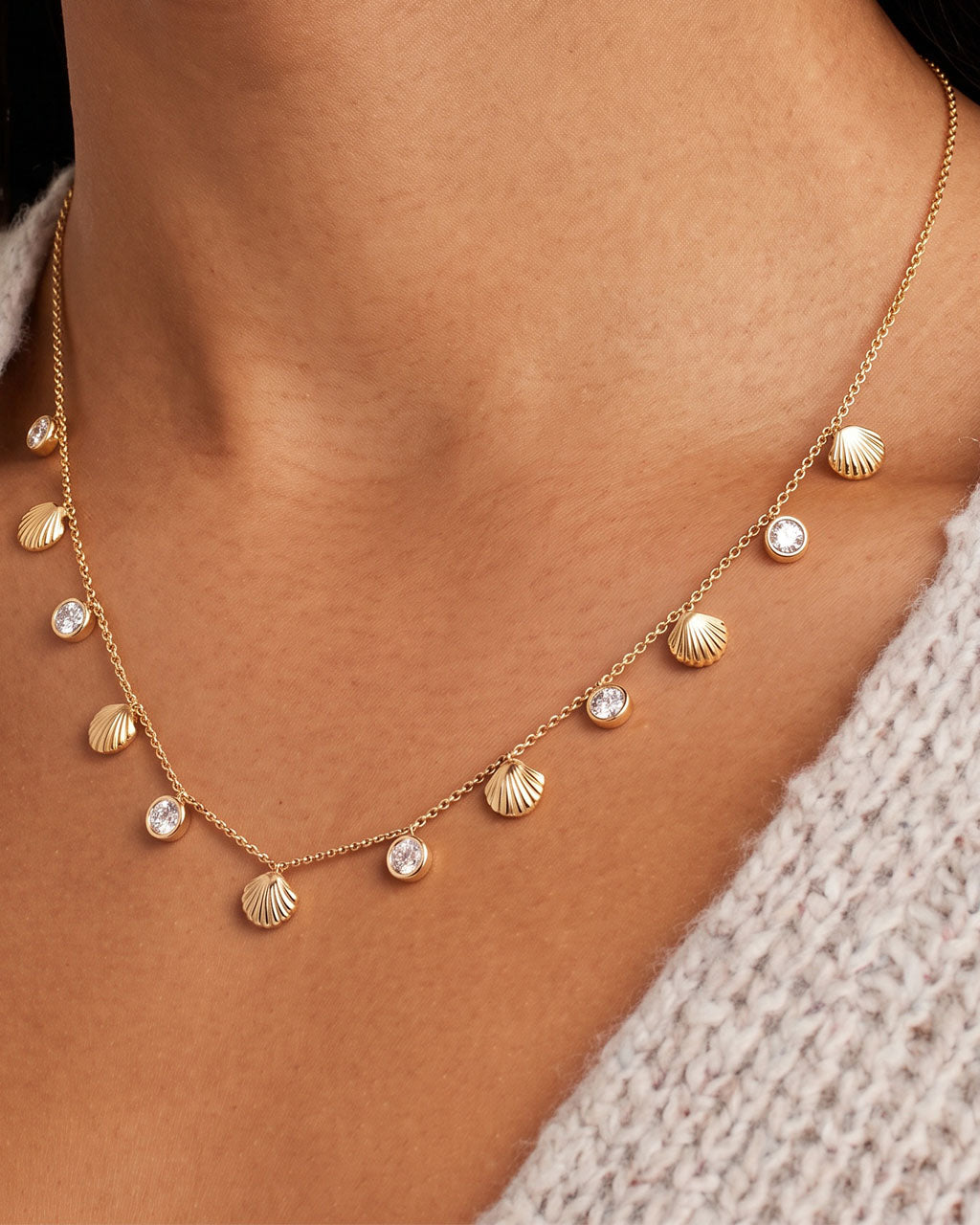 Seashell Sparkle Stone Choker Waterproof Gold Necklace