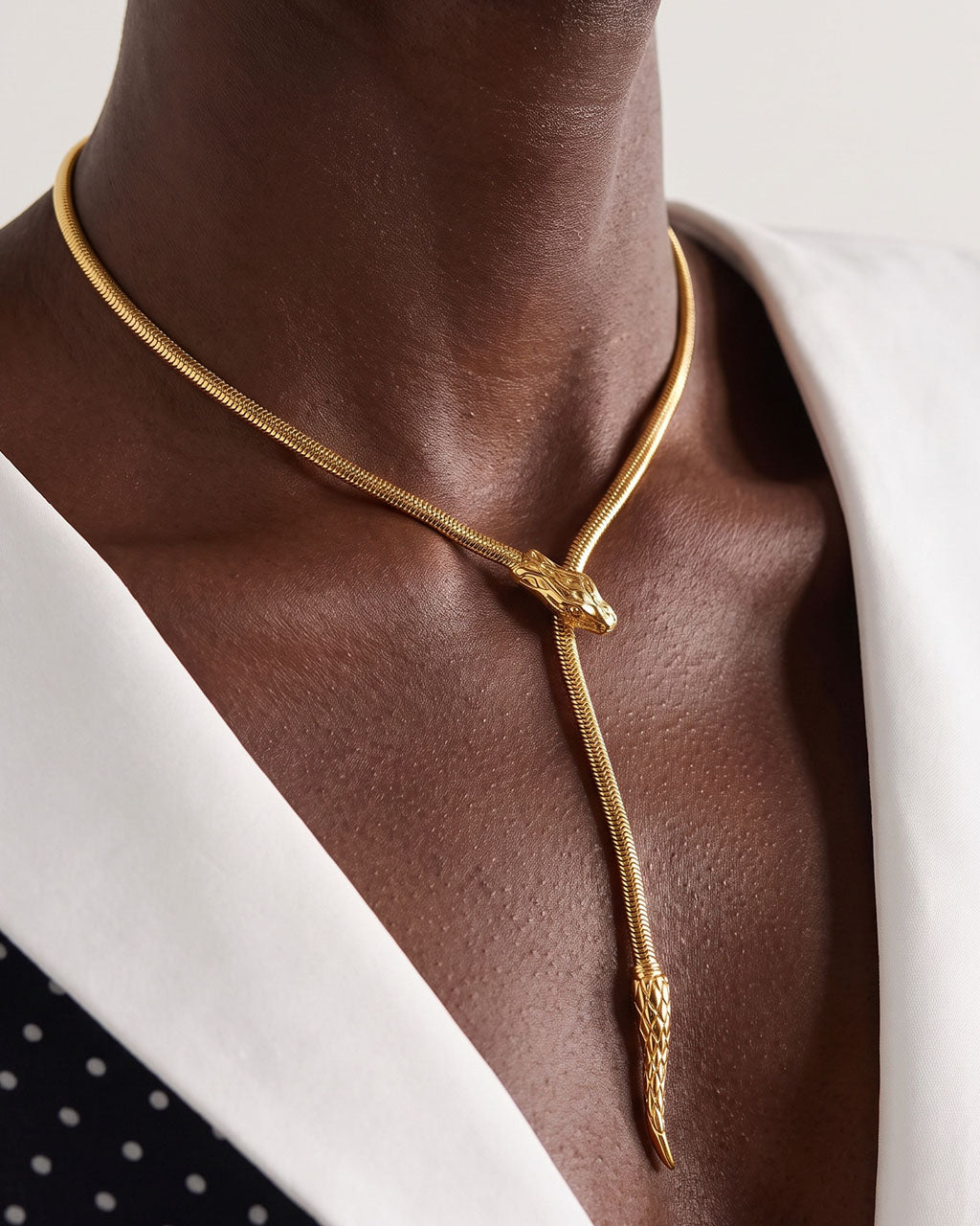 Serpent Drop Lariat Y Waterproof Gold Necklace
