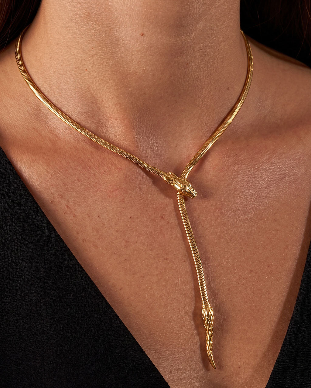 Serpent Drop Lariat Y Waterproof Gold Necklace