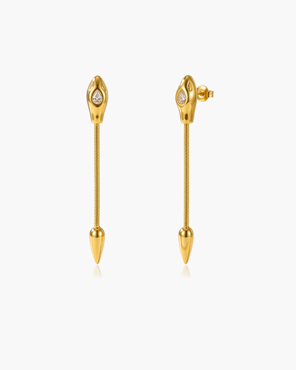 Serpent Eye Chain Drop Stud Waterproof Gold Earrings