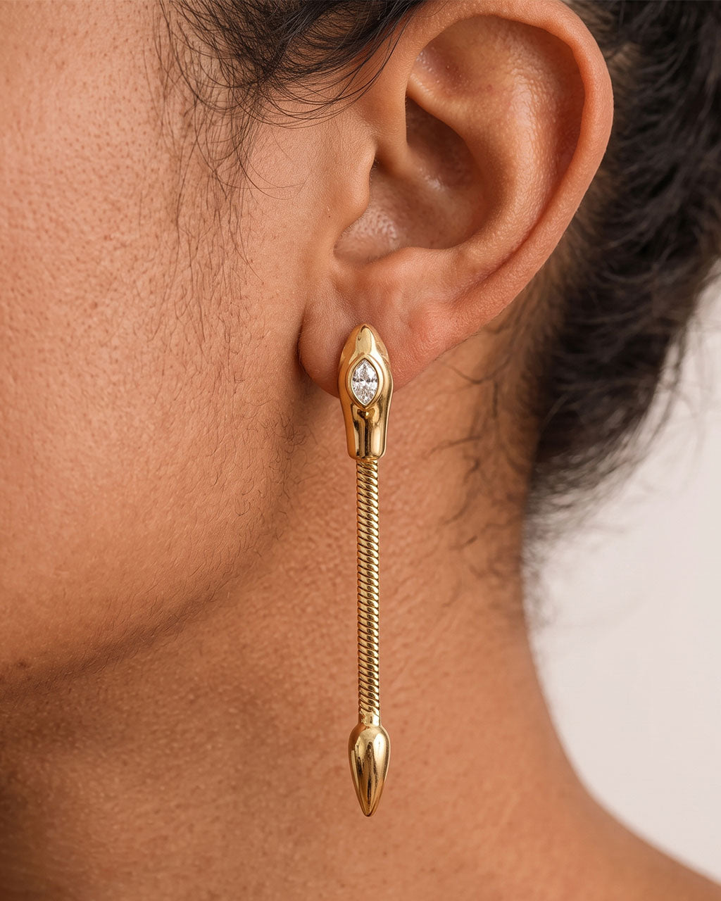 Serpent Eye Chain Drop Stud Waterproof Gold Earrings