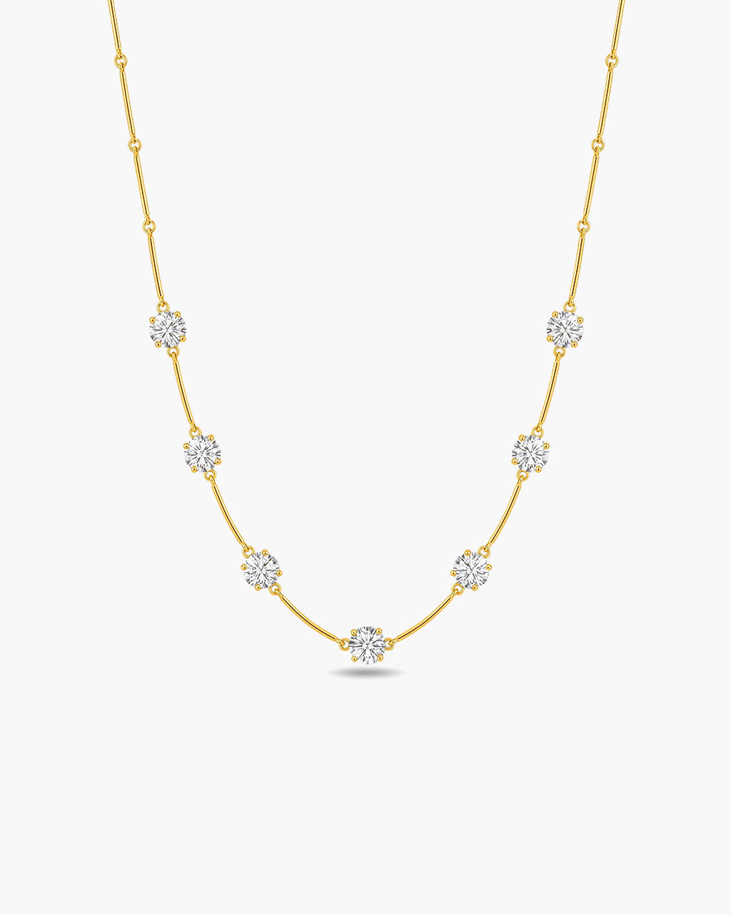 Seven Station Curved Bar Waterproof Gold Necklace