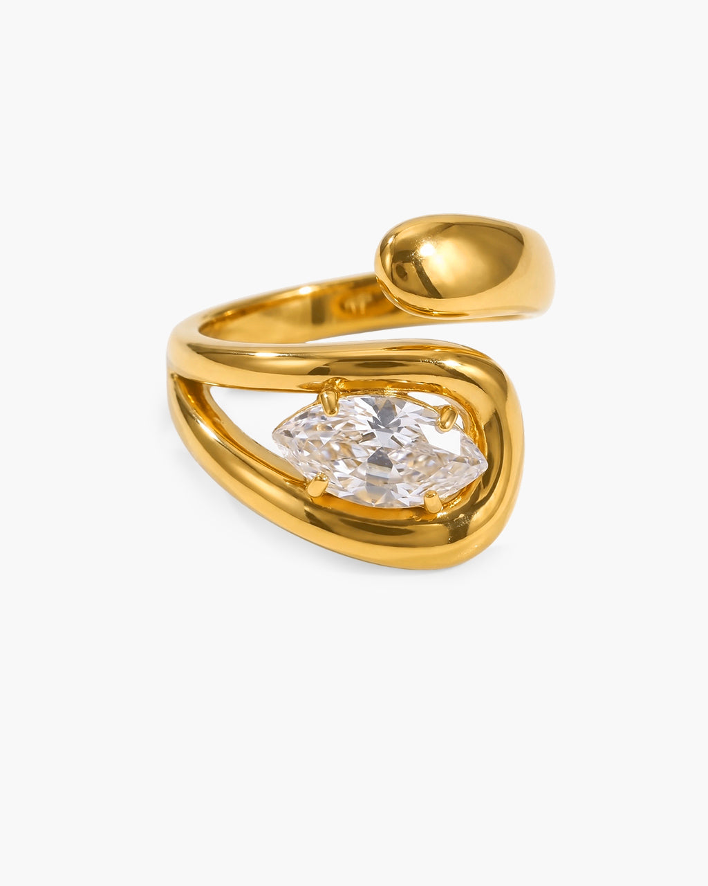 Sideways Marquise Stone Bypass Waterproof Gold Ring