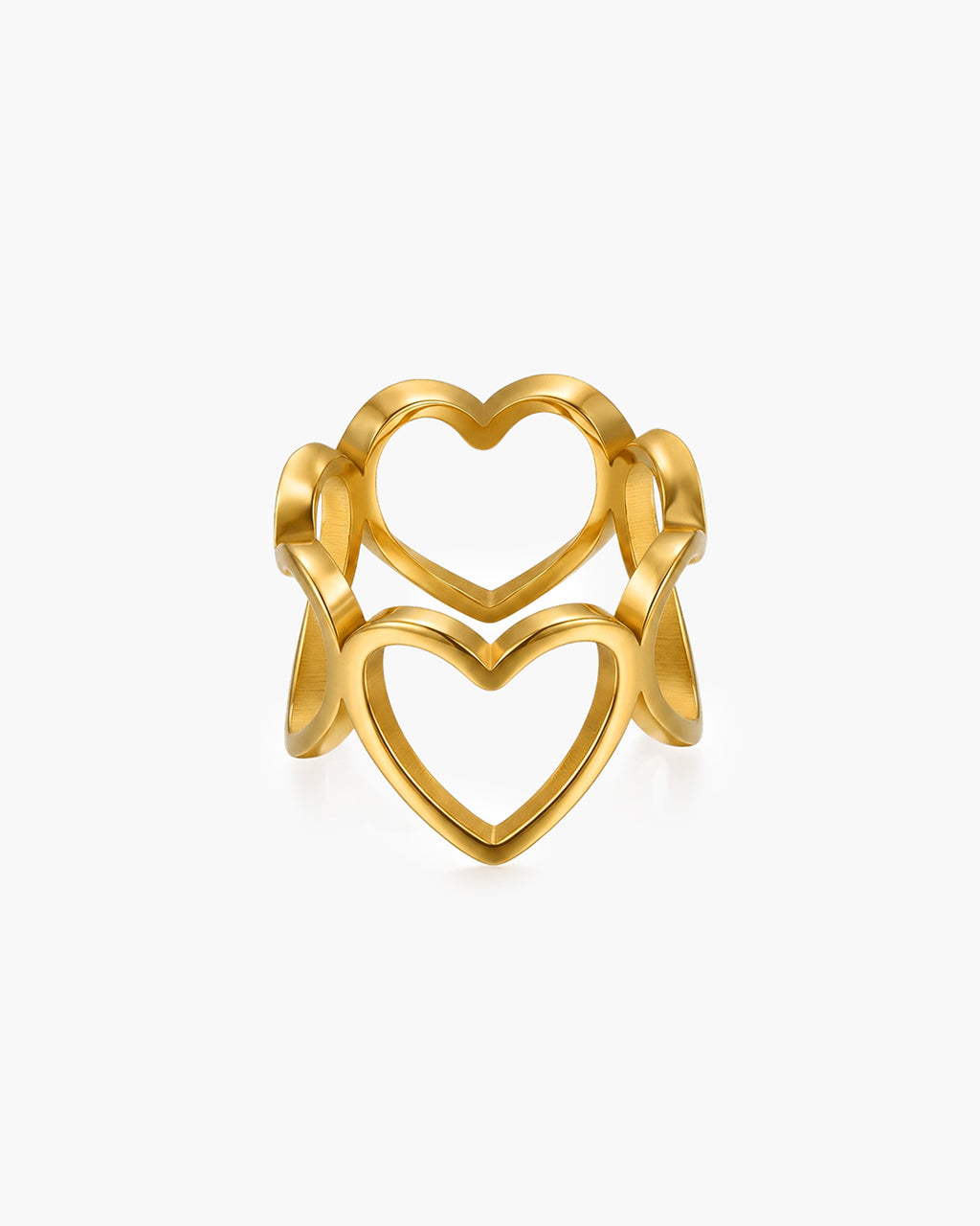 Signature Open Heart Link Wide Waterproof Gold Ring