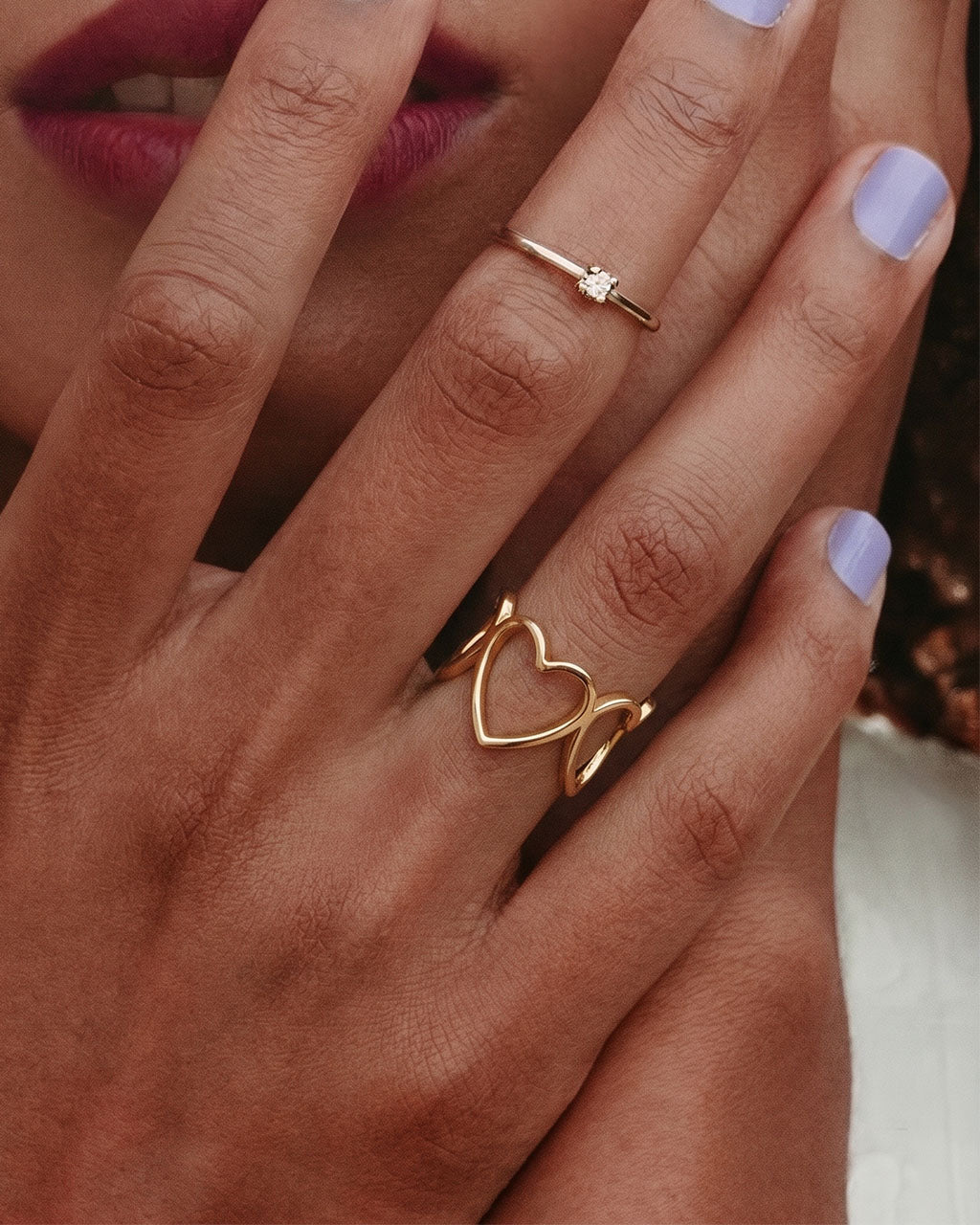 Signature Open Heart Link Wide Waterproof Gold Ring