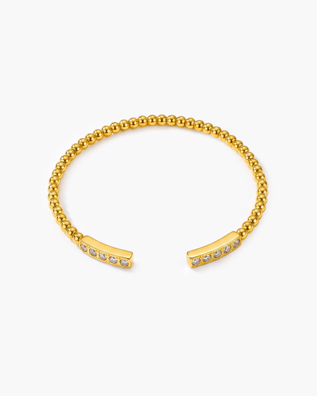 Simulated Diamond Beaded Cuff Waterproof Gold Bracelet