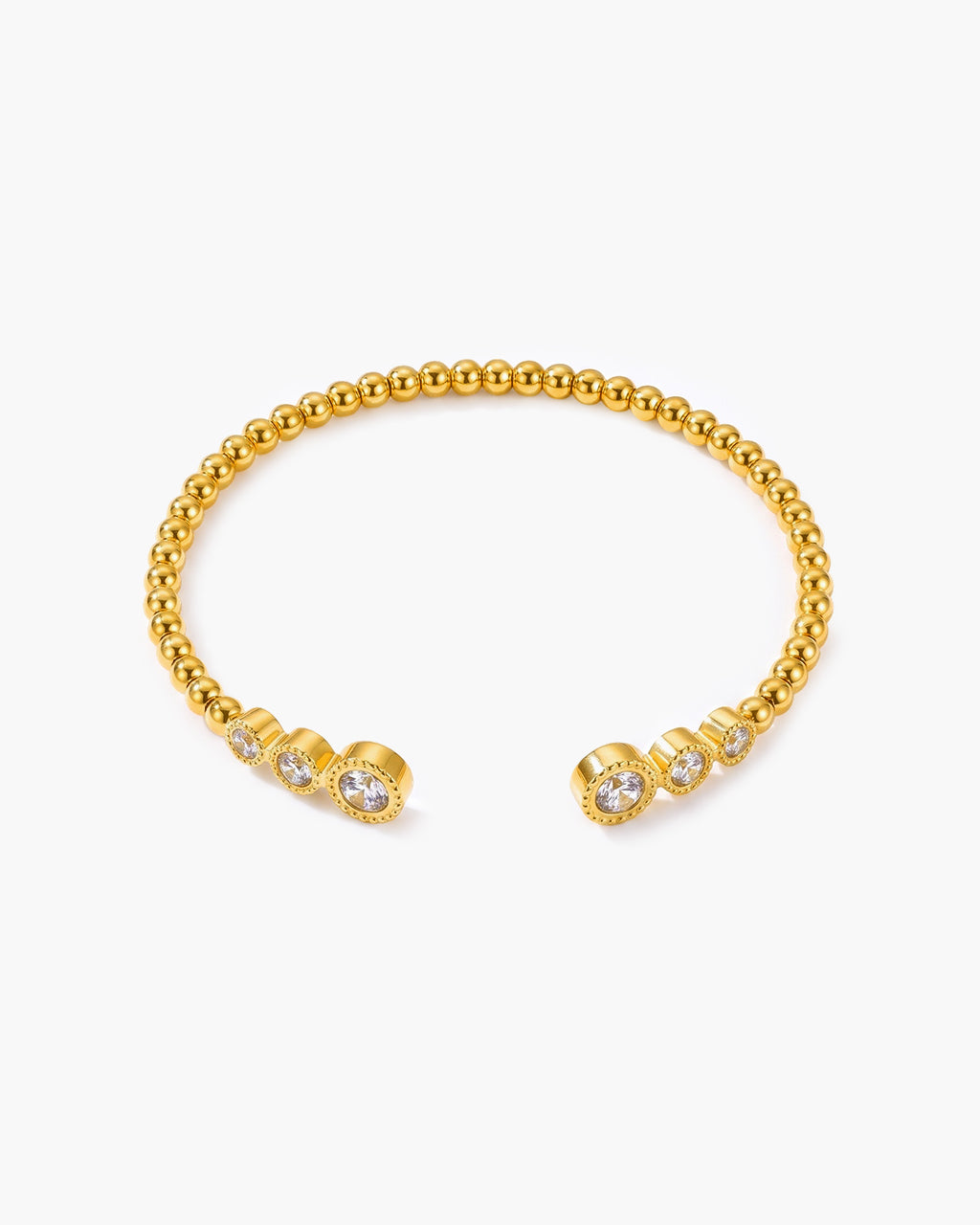 Simulated Diamond Beaded Cuff Waterproof Gold Bracelet