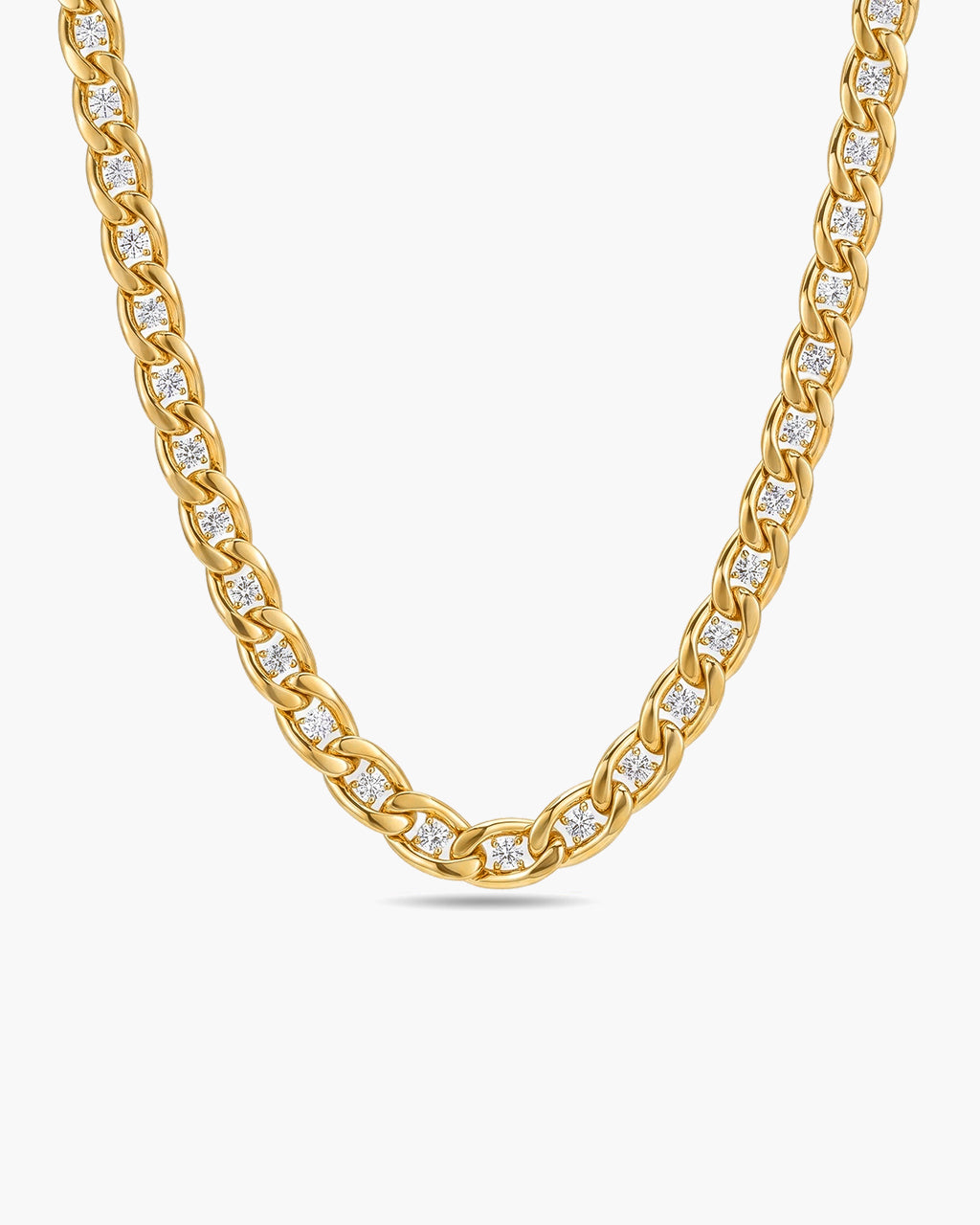 Simulated Diamond Curb Choker Waterproof Gold Necklace