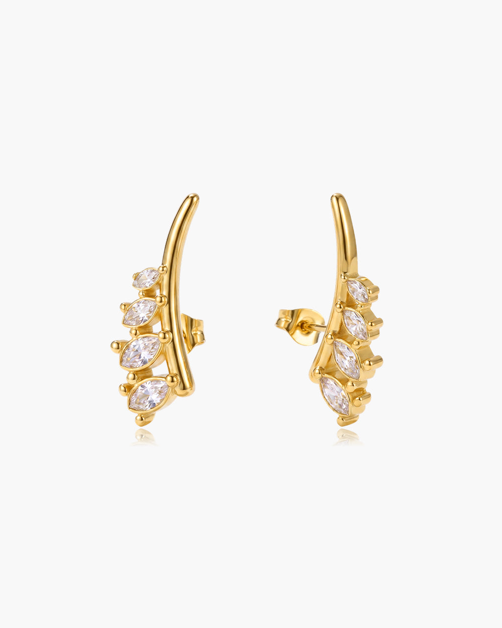 Simulated Diamond Ear Climber Waterproof Gold Earrings