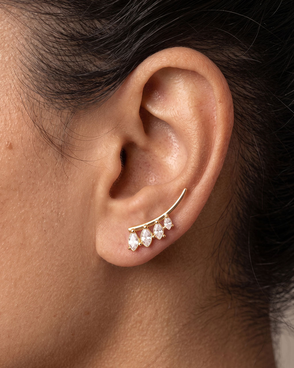 Simulated Diamond Ear Climber Waterproof Gold Earrings