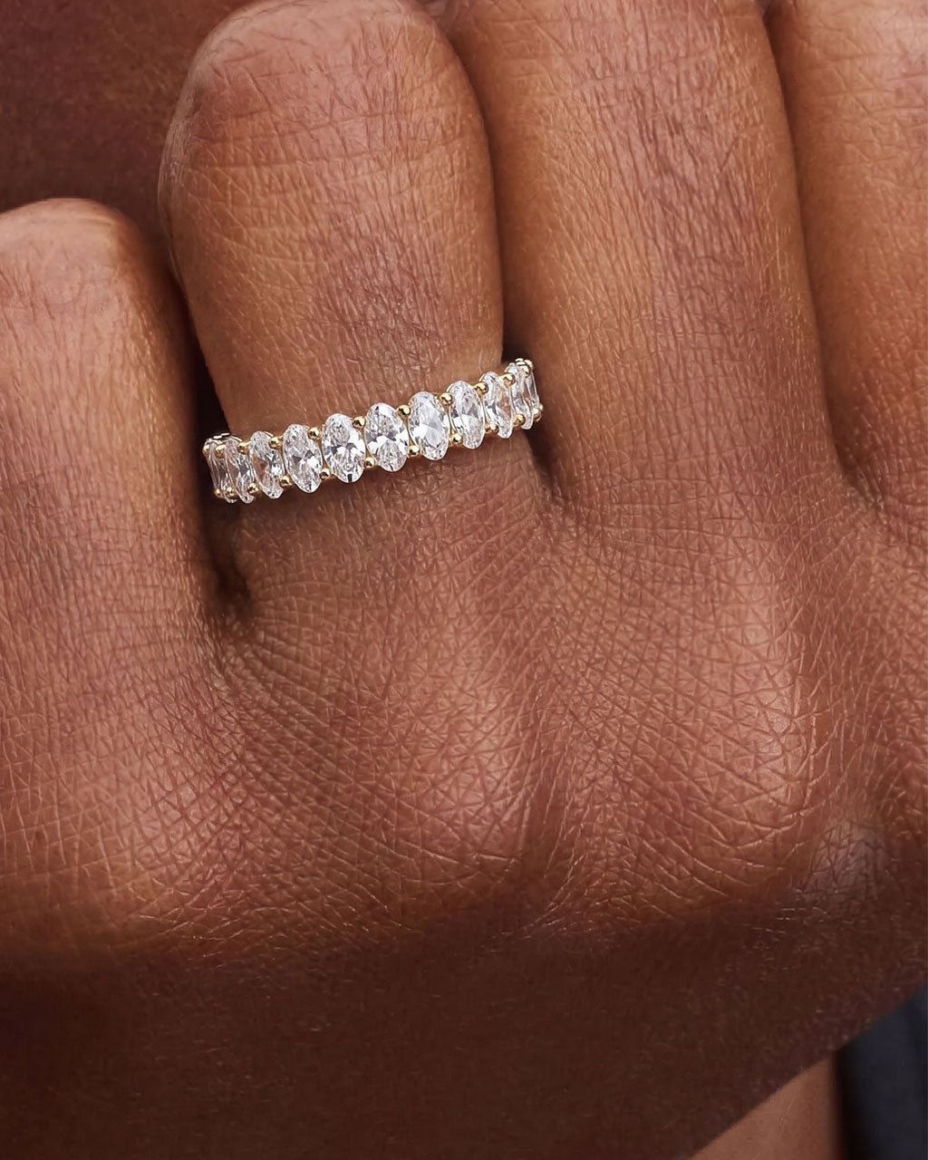 Simulated Diamond Oval Waterproof Gold Eternity Ring