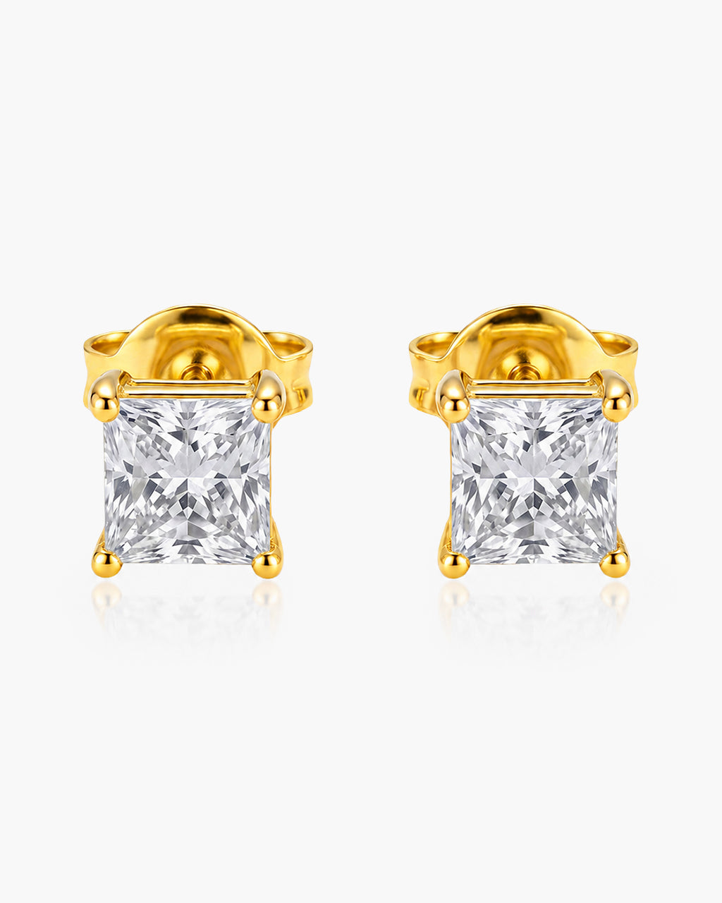 Simulated Diamond Square Stud Waterproof Gold Earrings