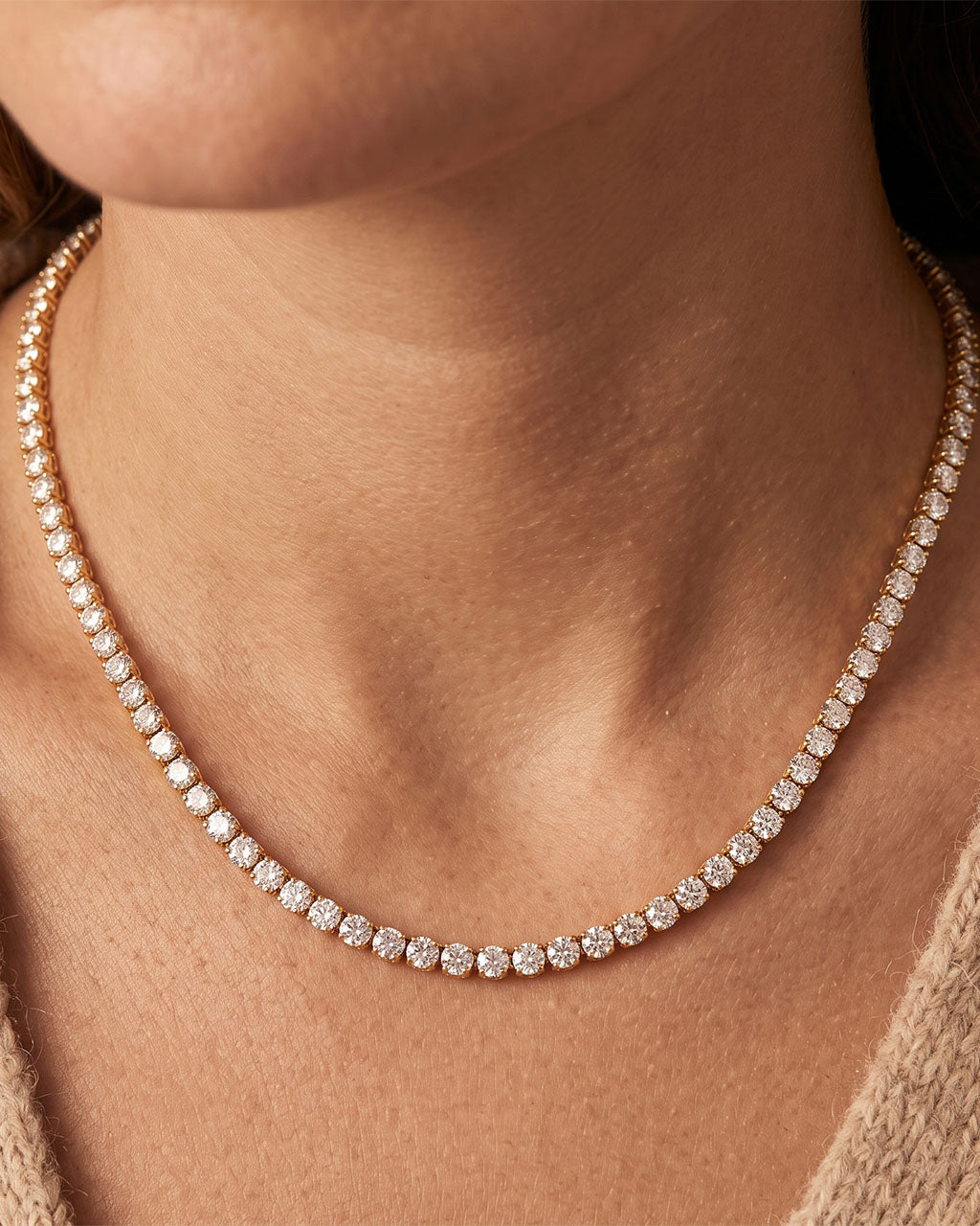 Simulated Diamond Waterproof Gold Tennis Necklace