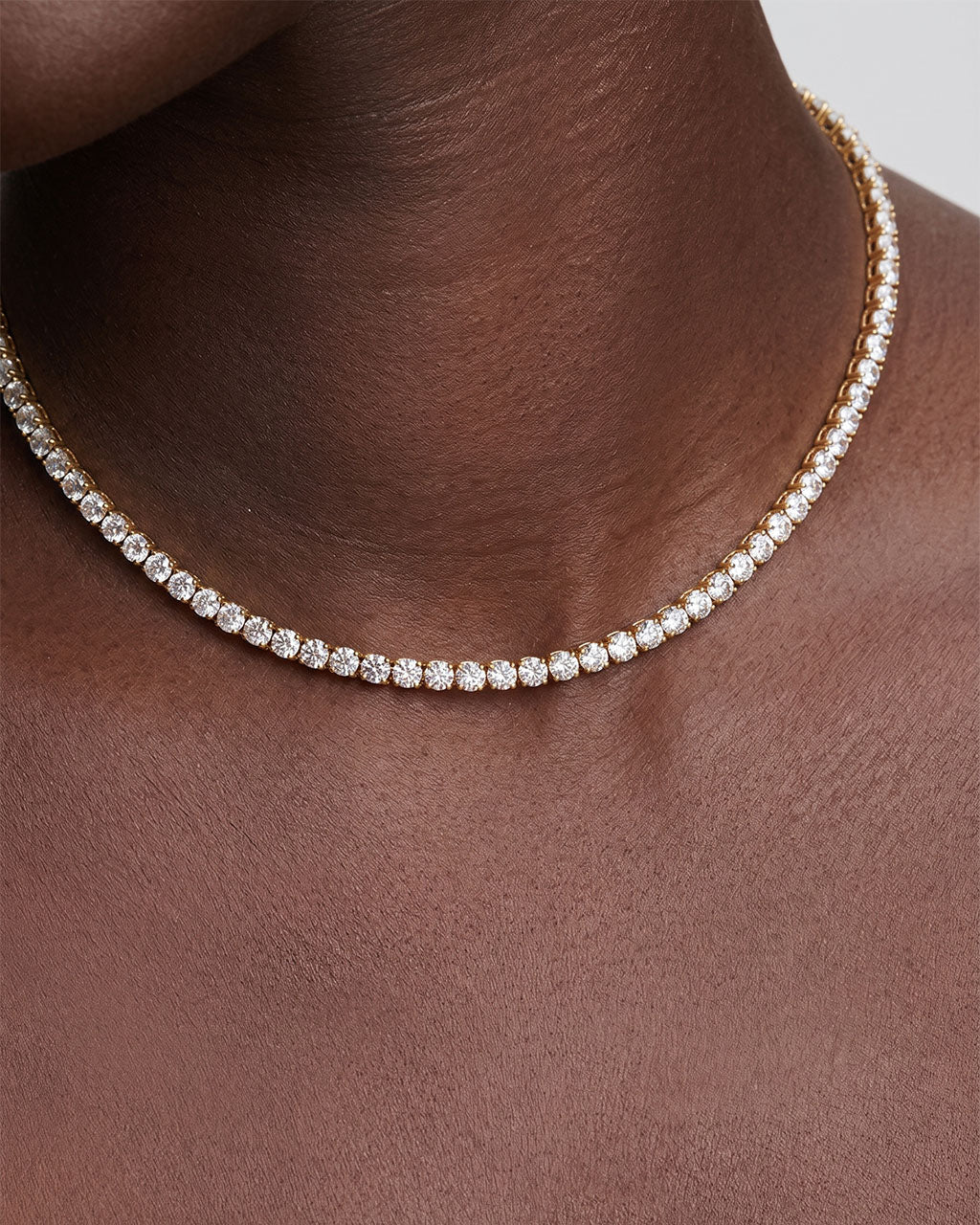 Simulated Diamond Waterproof Gold Tennis Necklace