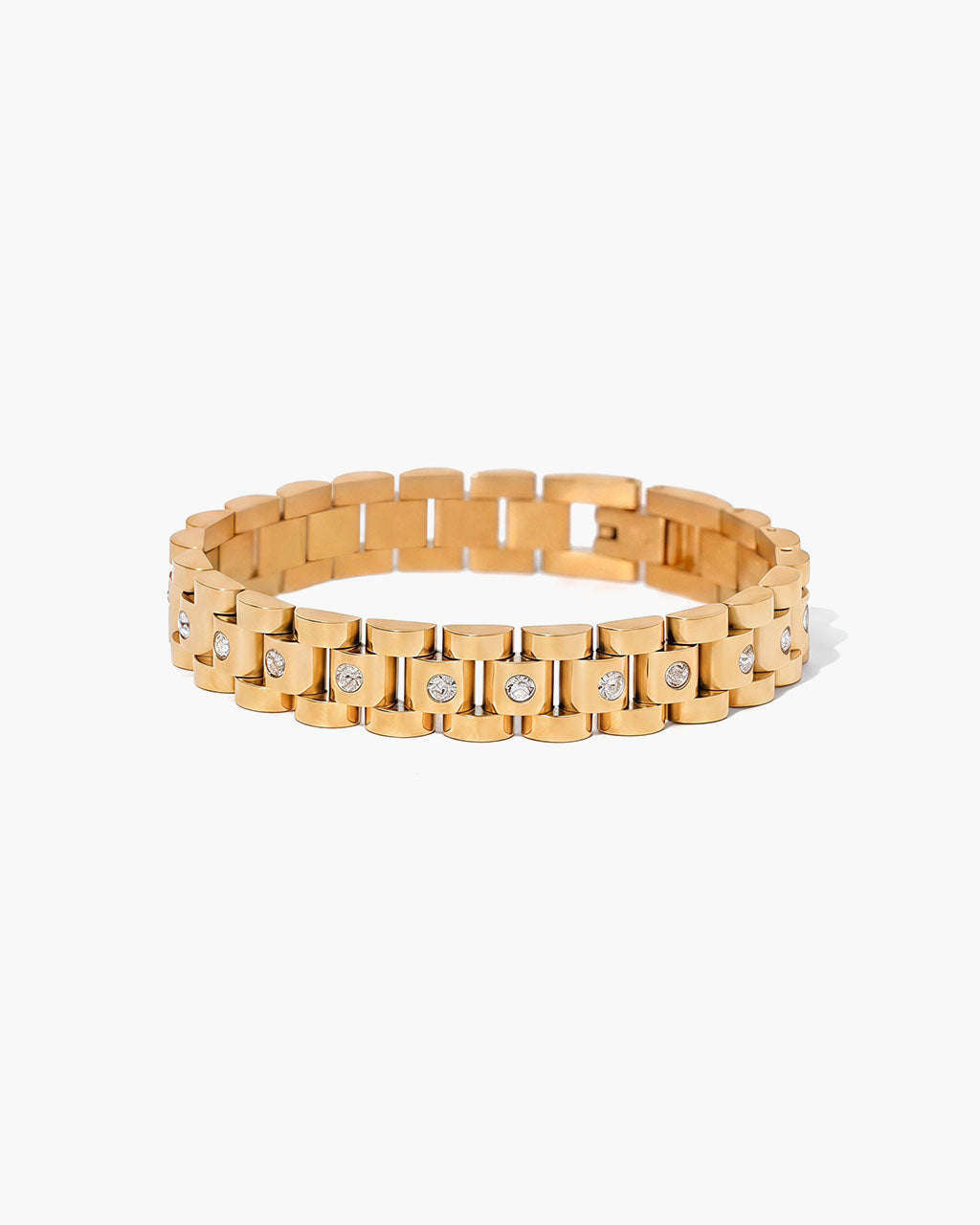 Simulated Diamond Watch Band Waterproof Gold Bracelet