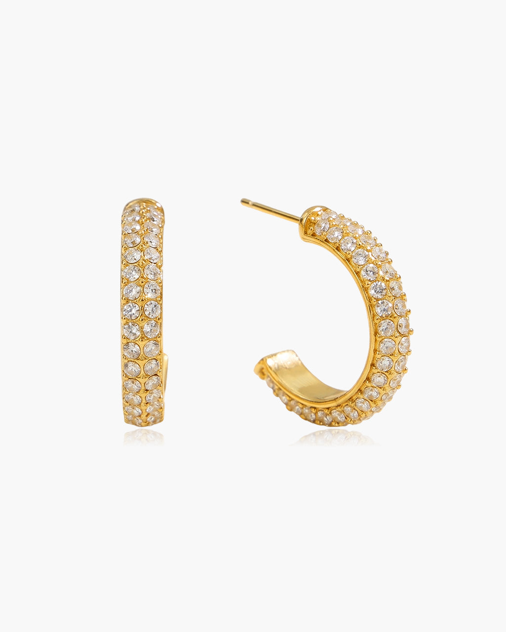 Simulated Diamond Wide C Hoop Waterproof Gold Earrings