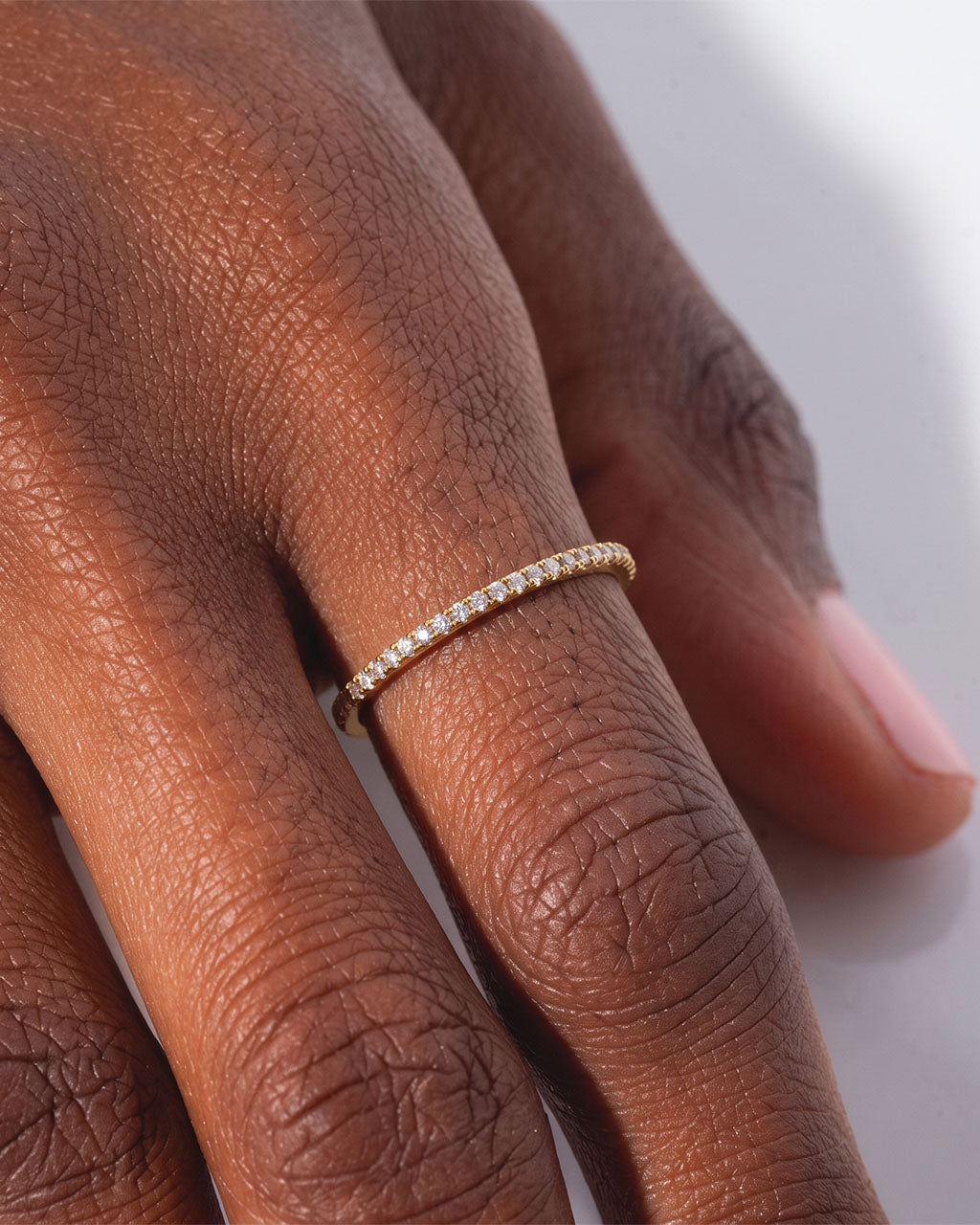Slim Simulated Diamond Pavé Band Waterproof Gold Ring