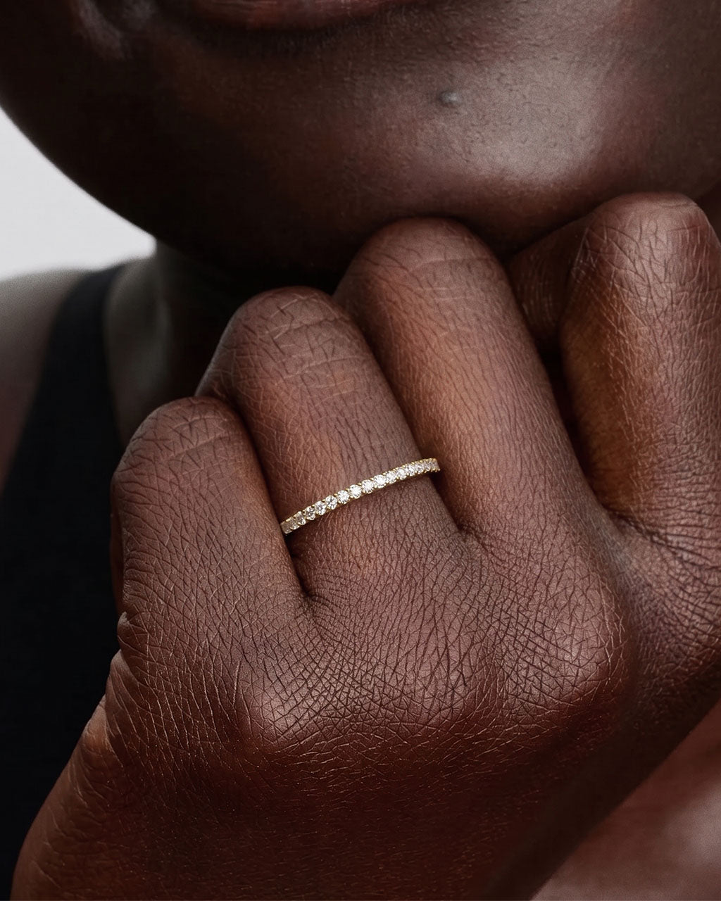 Slim Simulated Diamond Pavé Band Waterproof Gold Ring