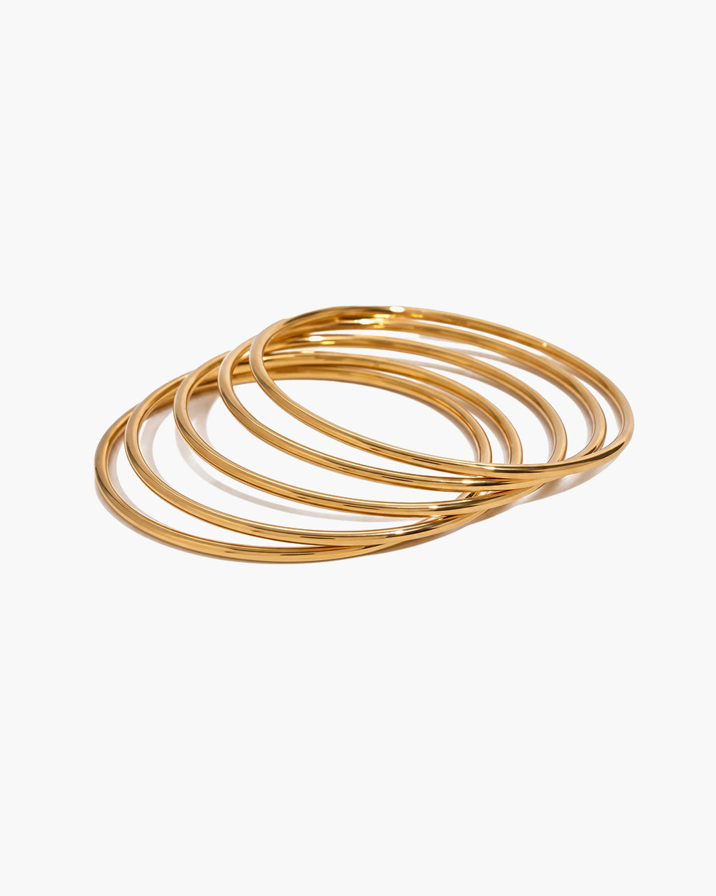 Slim Stacking Polished Tube Waterproof Gold Bangle Set