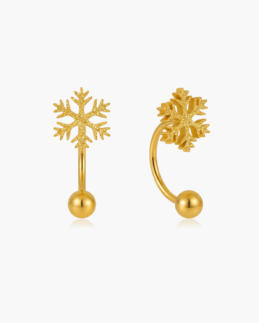 Snowflake & Mini Ball U Hoop Waterproof Gold Earrings
