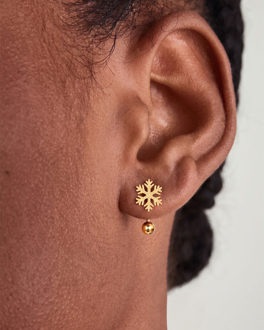 Snowflake & Mini Ball U Hoop Waterproof Gold Earrings