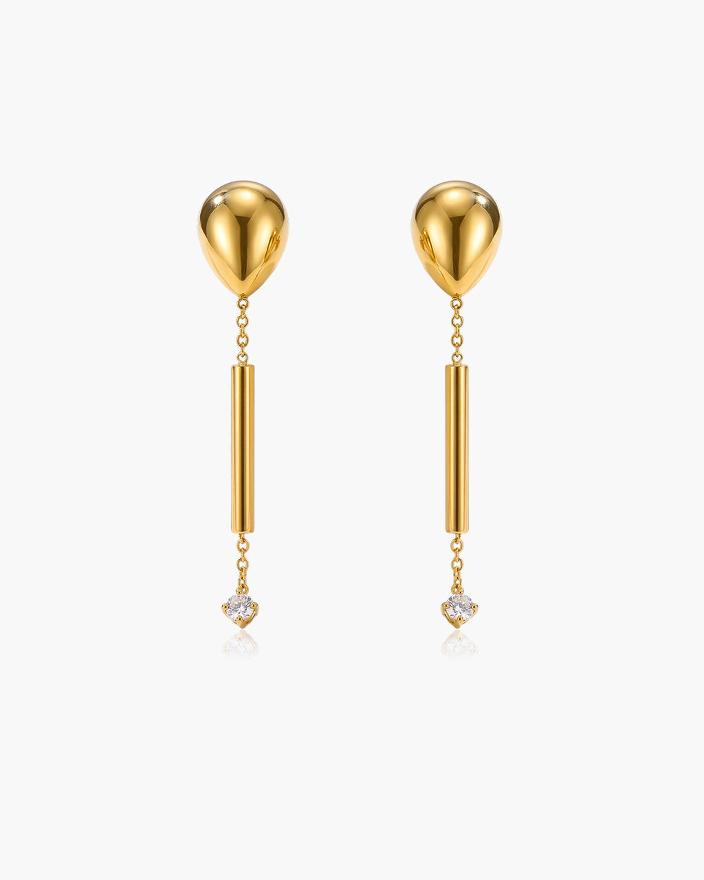 Solitaire Drop Linear Bar Waterproof Gold Earrings
