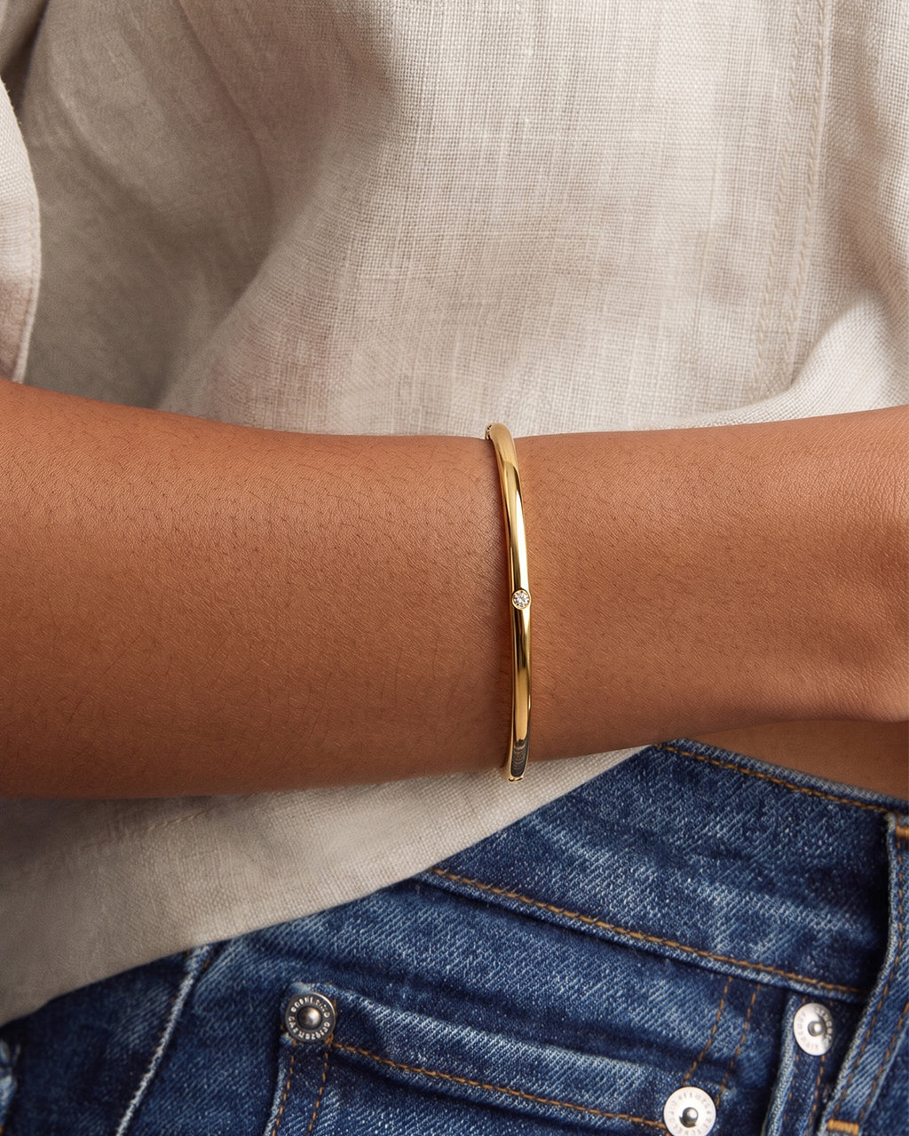 Solitaire Simulated Diamond Waterproof Gold Bangle