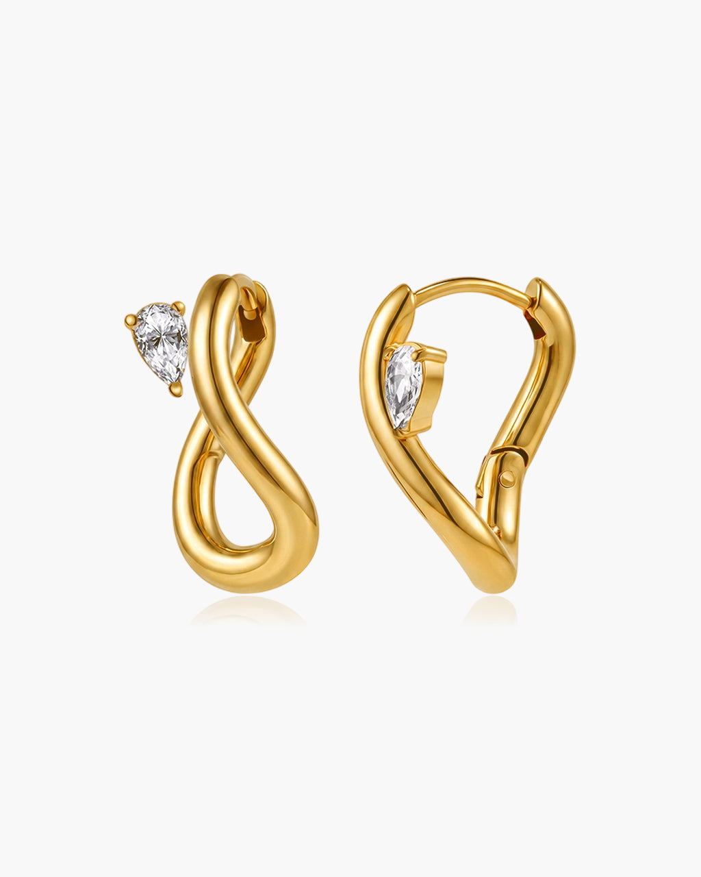 Solitaire Twisted Infinity Hoop Waterproof Gold Earrings