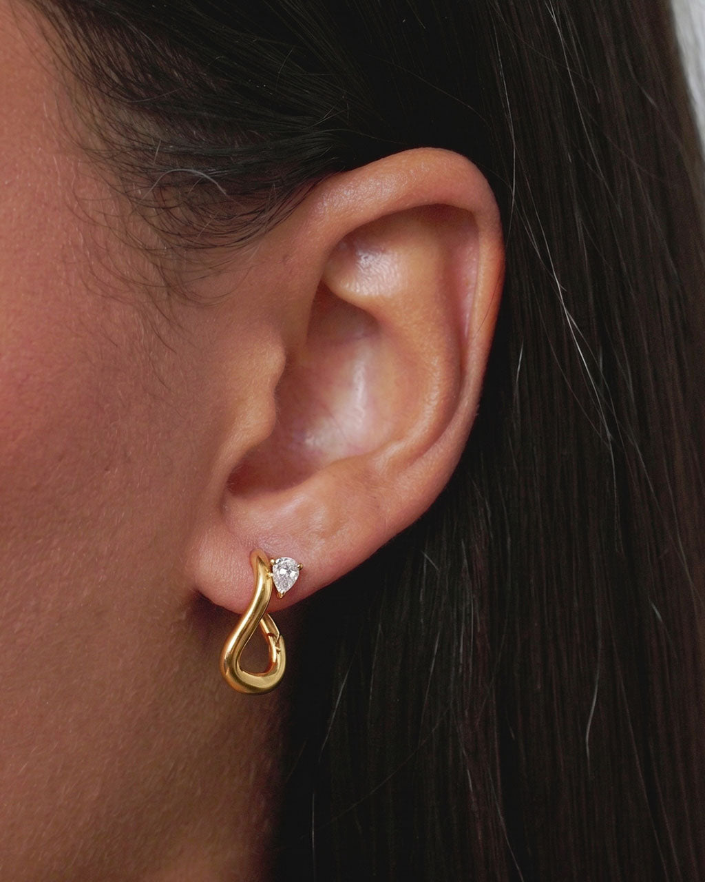 Solitaire Twisted Infinity Hoop Waterproof Gold Earrings