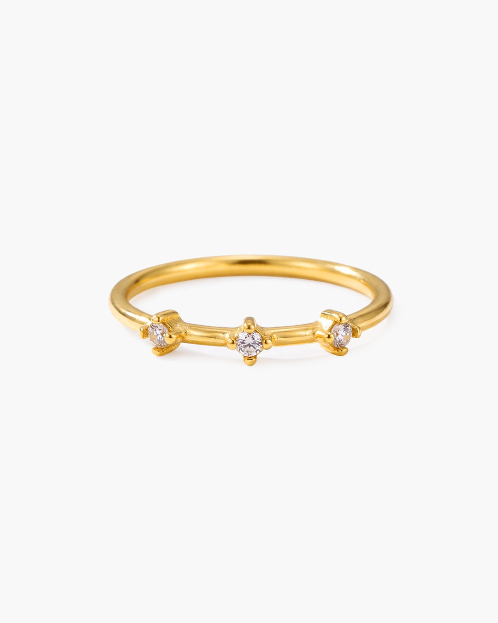 Spaced Three Stone Slim Band Waterproof Gold Ring