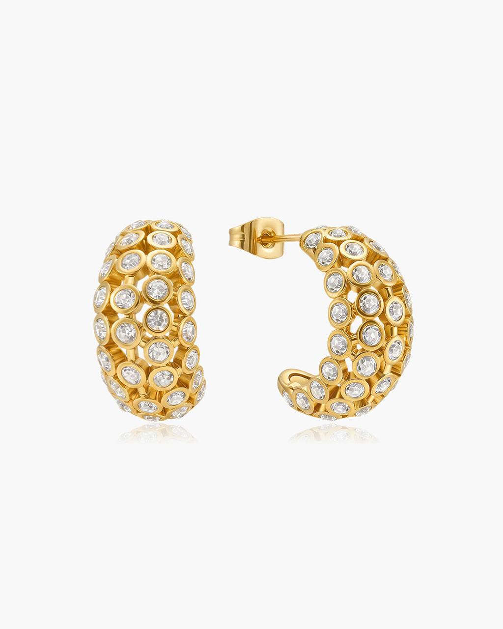 Sparkle Chunky C Hoop Stud Waterproof Gold Earrings