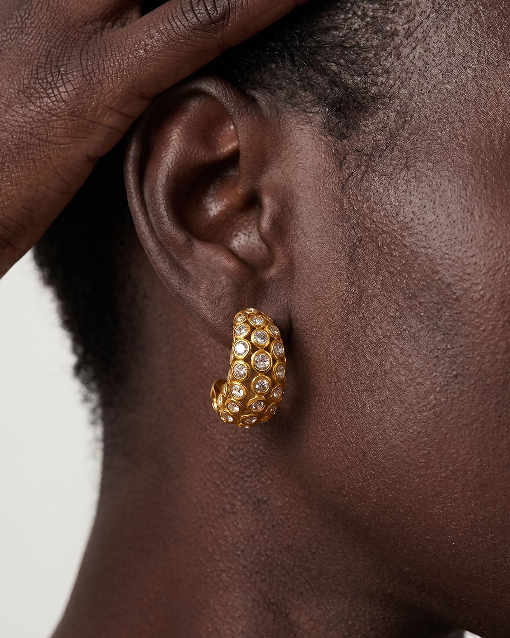 Sparkle Chunky C Hoop Stud Waterproof Gold Earrings