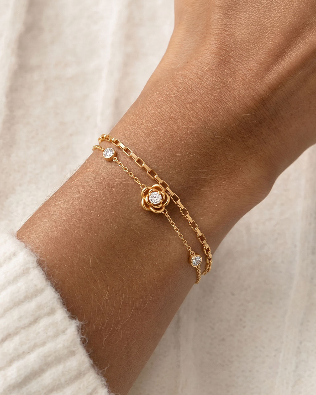 Sparkle Rose Double Layer Waterproof Gold Bracelet