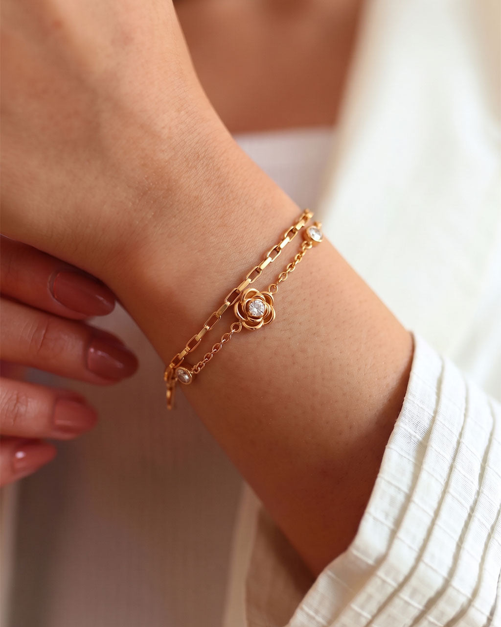 Sparkle Rose Double Layer Waterproof Gold Bracelet