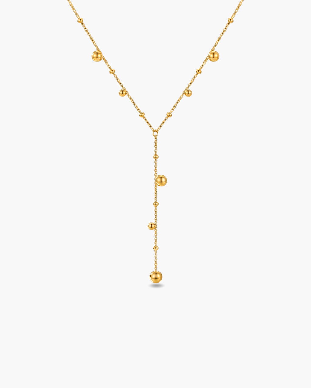 Sparkling Beaded Y Lariat Waterproof Gold Necklace