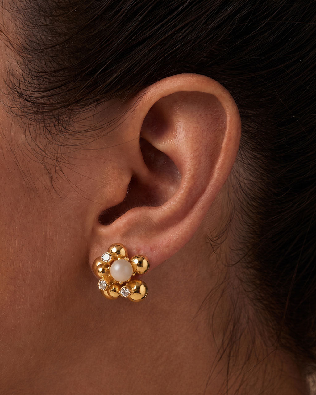 Sparkly Cat Eye Beaded Cluster Waterproof Gold Earrings