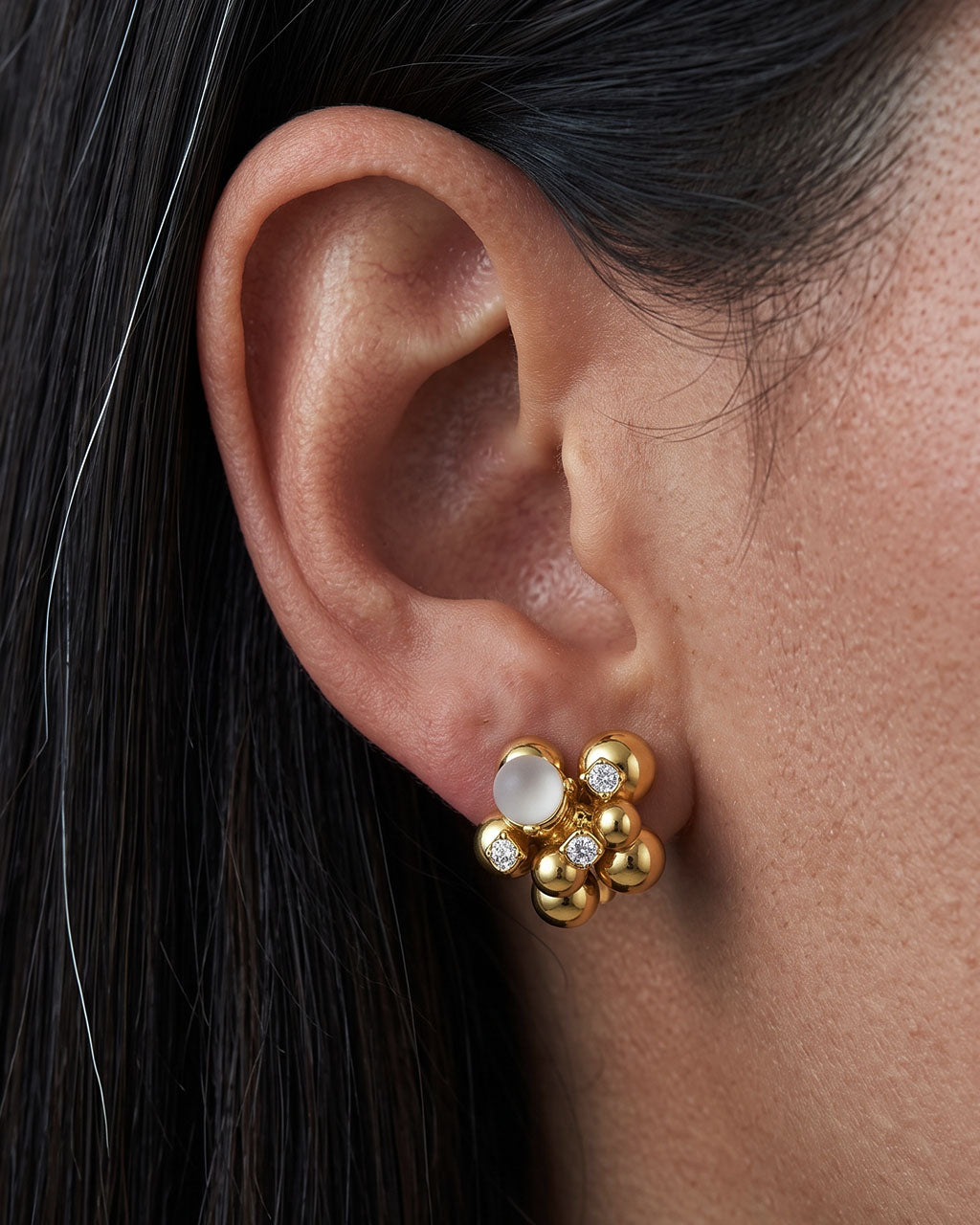 Sparkly Cat Eye Beaded Cluster Waterproof Gold Earrings