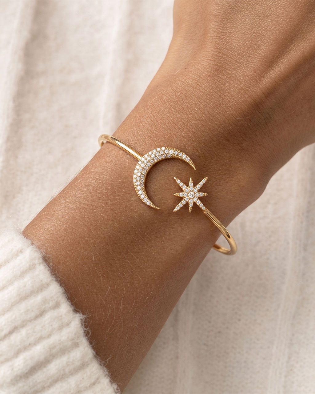 Sparkly Celestial Moon Star Waterproof Gold Bangle