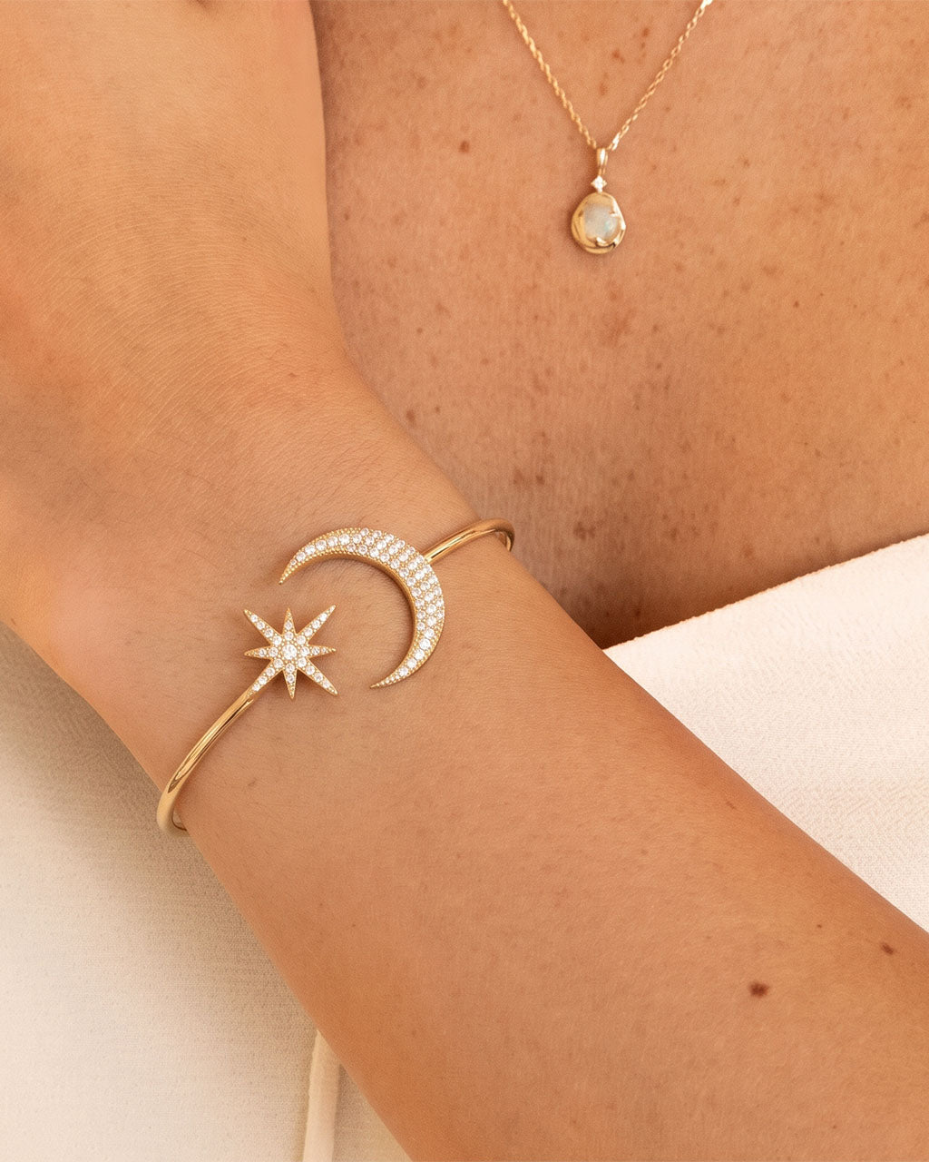 Sparkly Celestial Moon Star Waterproof Gold Bangle