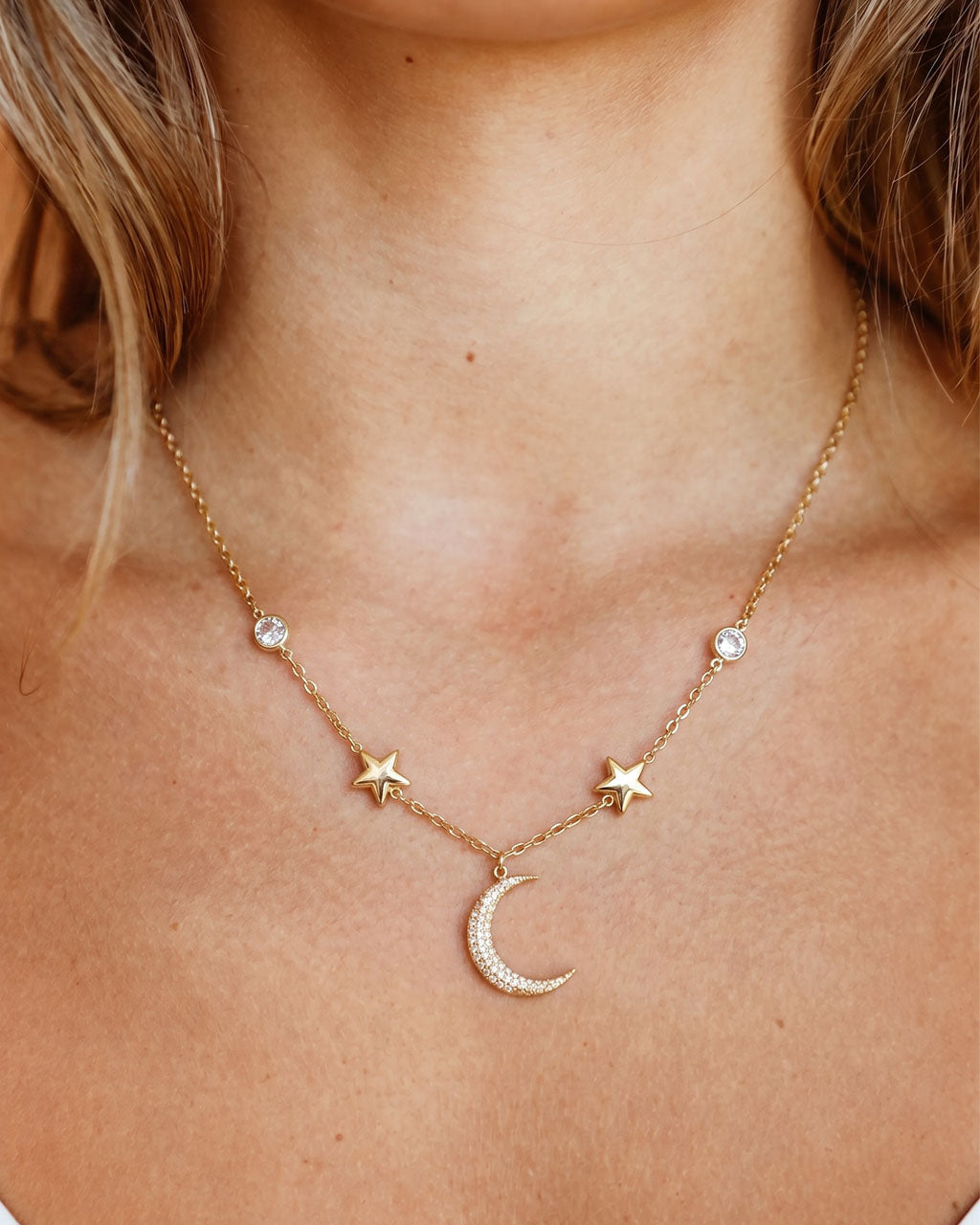 Sparkly Celestial Moon Star Waterproof Gold Necklace