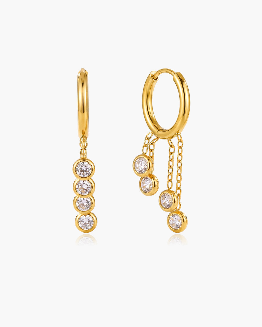 Sparkly Chain Fringe Huggie Waterproof Gold Earrings